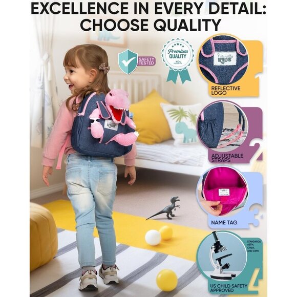 🆕 Girls Pink Stuffed Animal Toy Small Kids Dinosaur Toddler Backpack Gifts - Picture 4 of 9